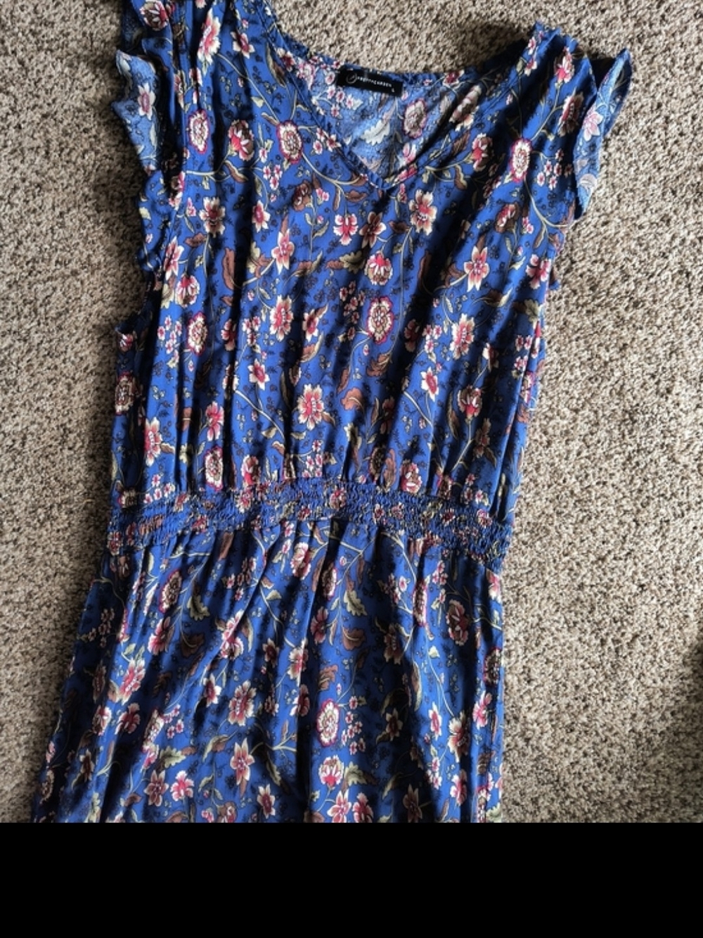 Prettygarden Blue Floral Scoop Neck Dress
